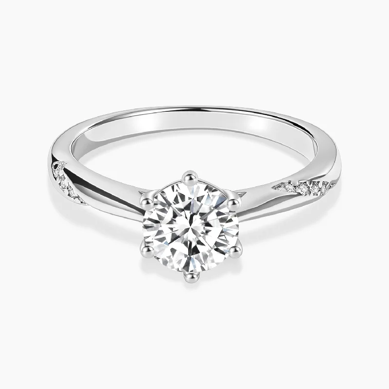 1CT Round Cut Moissanite With Stone Set Shoulders