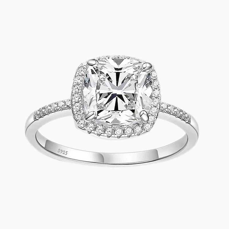 2CT 925 Halo Cushion Sterling Silver CZ Ring