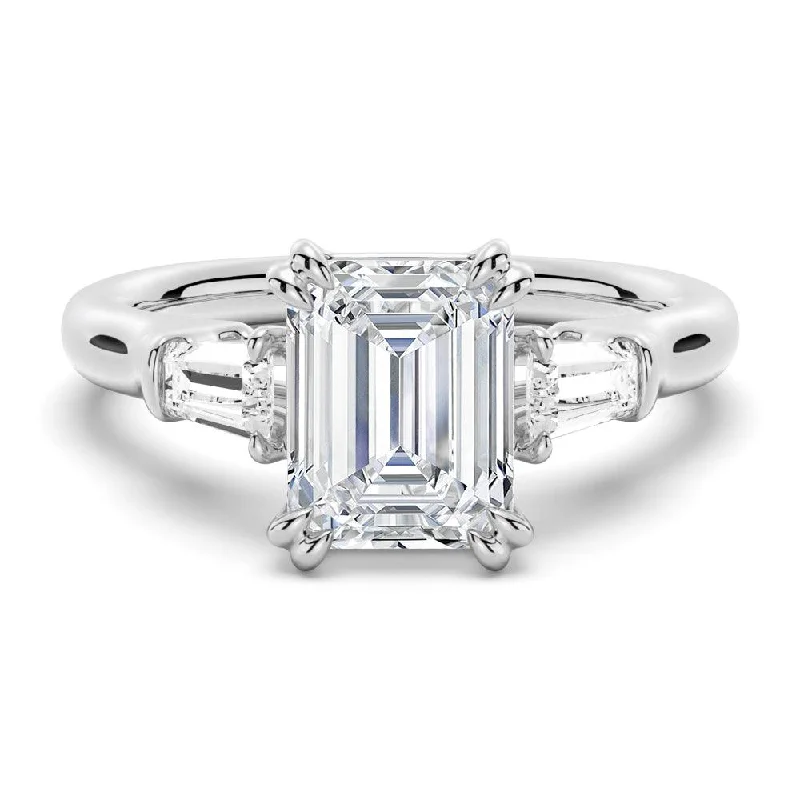 Emerald-Cut Moissanite Engagement Ring with Tapered Baguette Side Stones