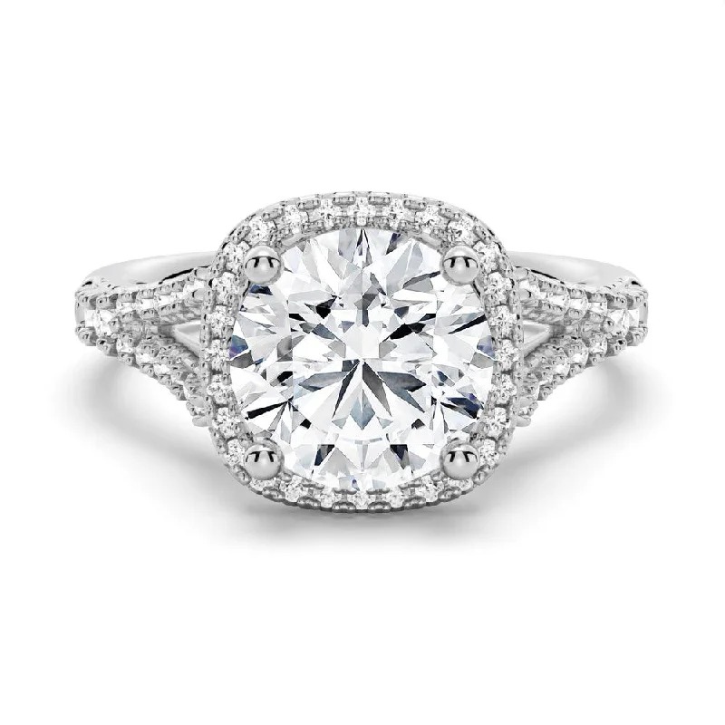 Halo Round Moissanite Silver Engagement Ring