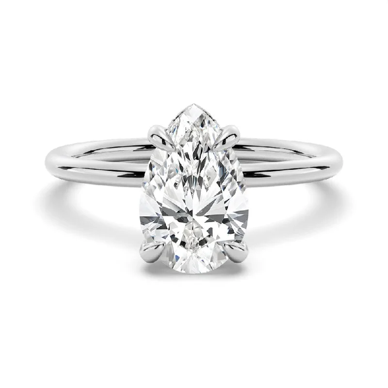 Pear-Shaped Solitaire Moissanite Engagement Ring With Hidden Halo