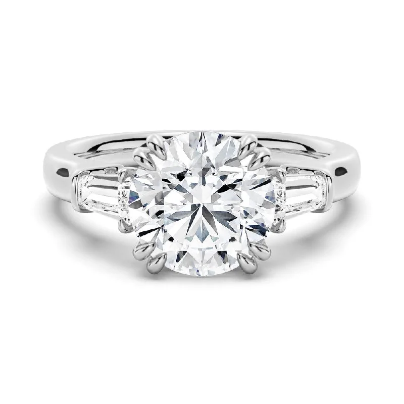 Round-Cut Moissanite Engagement Ring with Tapered Baguette Side Stones