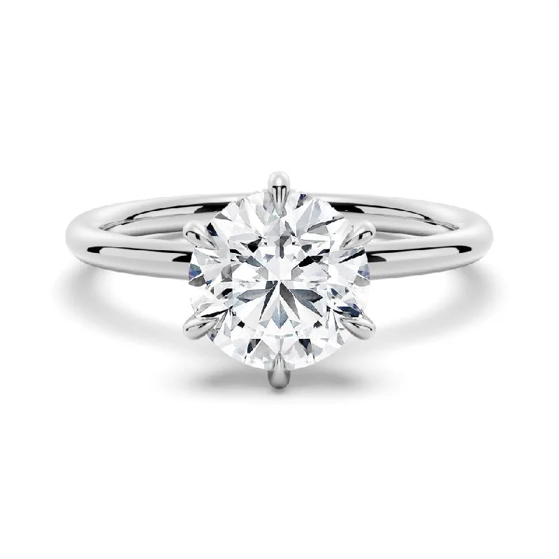 Six-Prong Solitaire Moissanite Engagement Ring With Hidden Halo