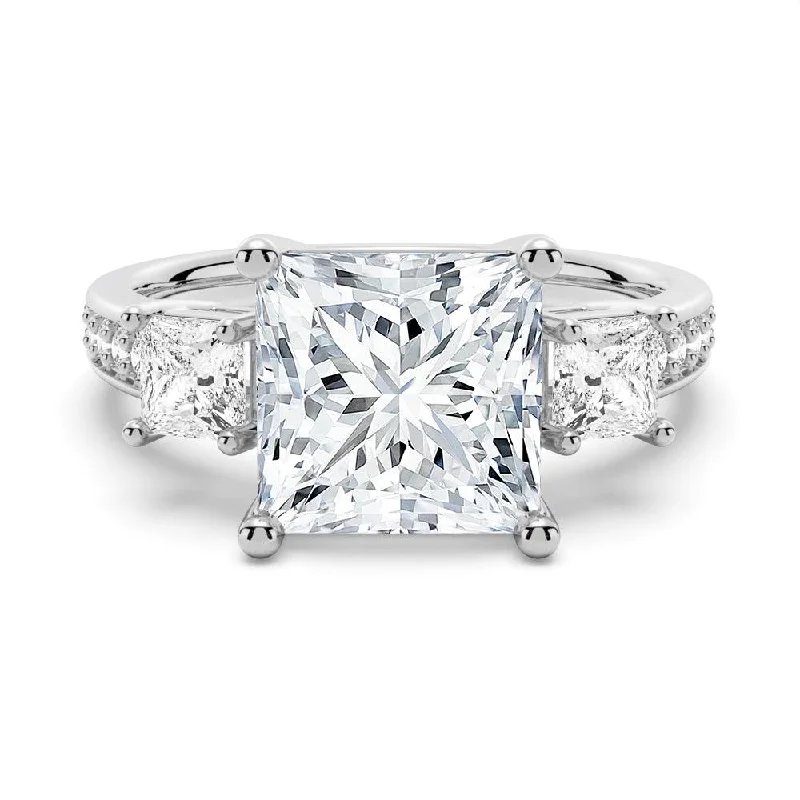 Three Stone Princess Shaped Moissanite Engagement Ring