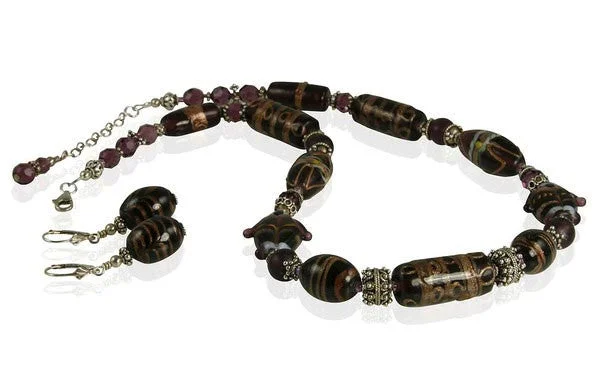 Amethyst Lampwork Beaded Necklace Set