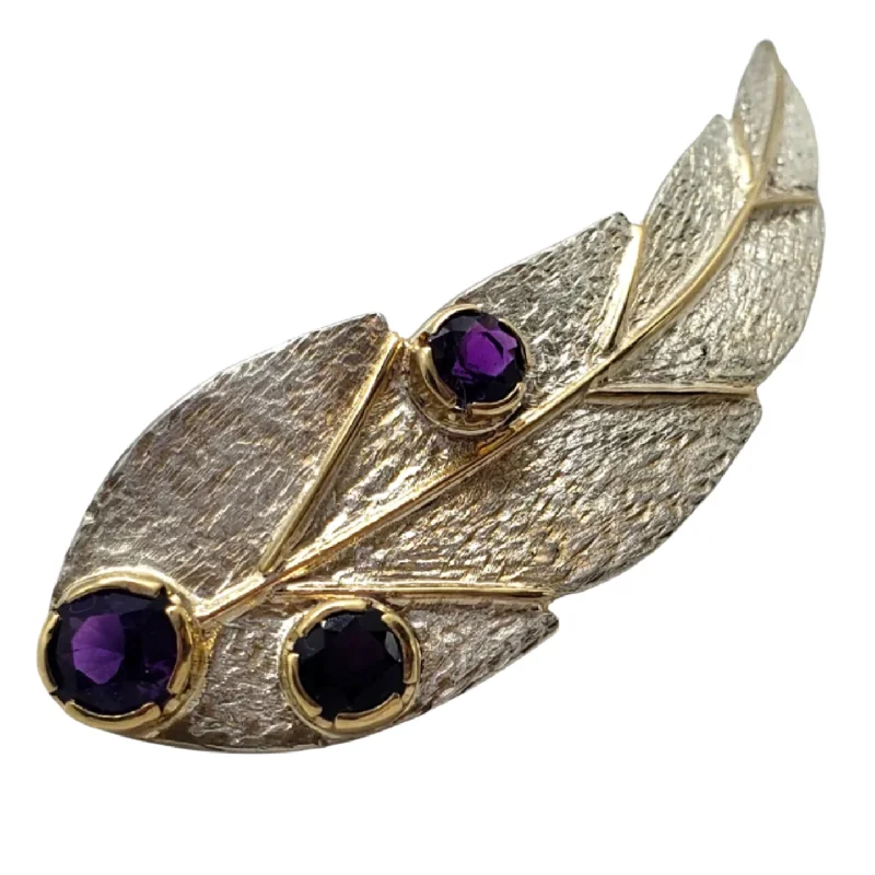 Amethyst Leaf Brooch