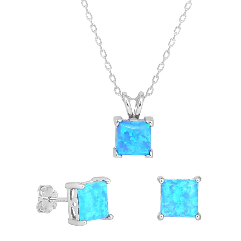 Amphitrite Sterling Silver Necklace & Earring Set  with Opal Stones