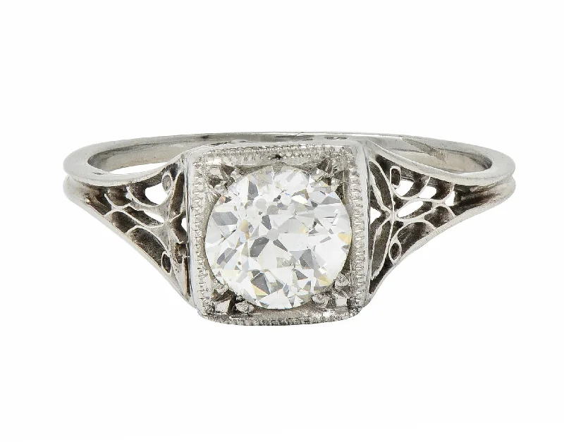 Art Deco 0.68 CTW Old European Diamond Platinum Butterfly Vintage Engagement Ring