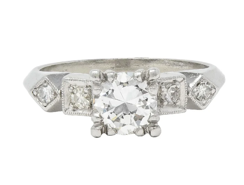 Art Deco 0.75 CTW Diamond Platinum Geometric Vintage Engagement Ring