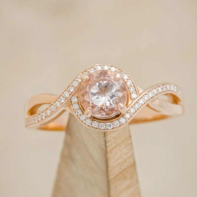 "CHARLOTTE" - ROUND CUT MORGANITE ENGAGEMENT RING WITH DIAMOND ACCENTS