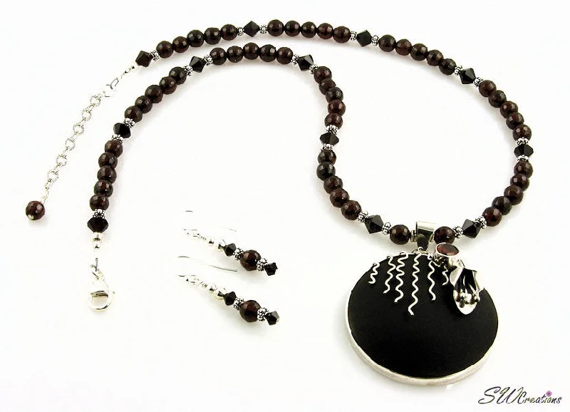 Crimson Garnet Floral Crystal Necklace Set