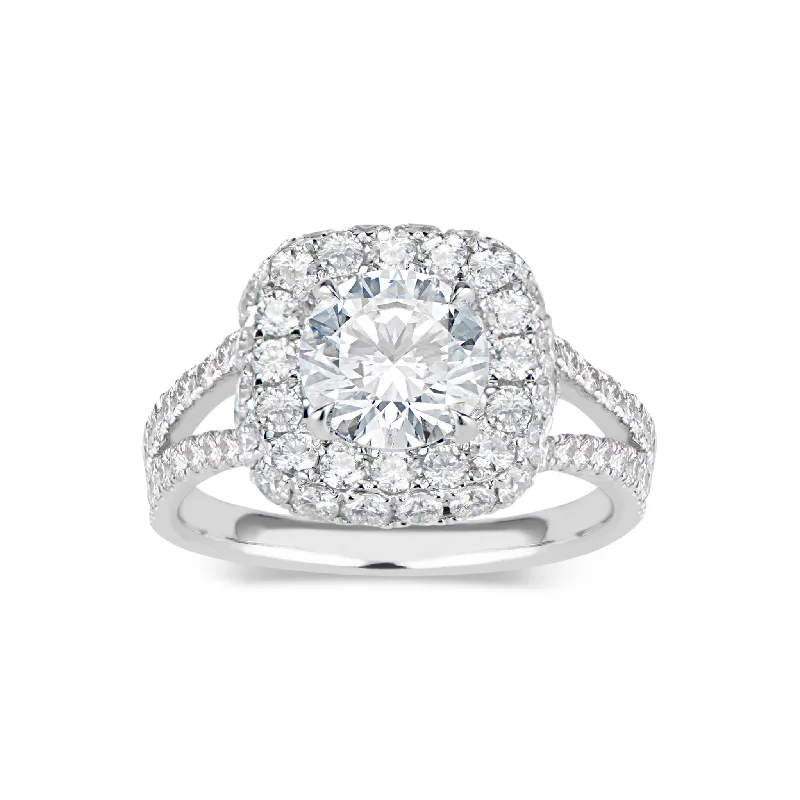 Cushion Double Edge Halo Diamond Engagement Ring with Split Shank