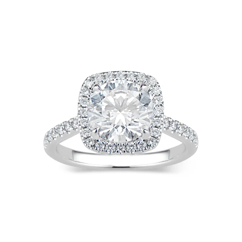 Cushion Halo Diamond Engagement Ring with Hidden Halo