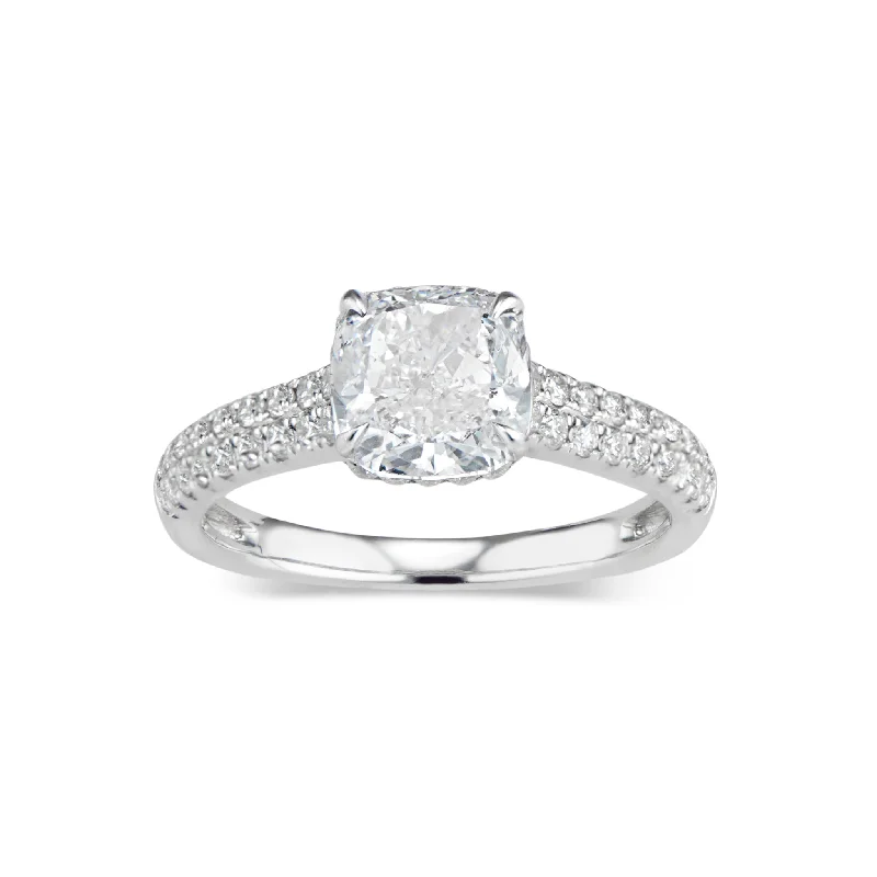 Cushion Hidden Halo Diamond Engagement Ring