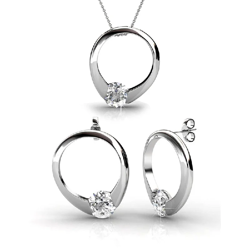 Dahlia 18k White Gold Plated Necklace  and Earrings Jewelry Set with Simulated Diamond Crystal