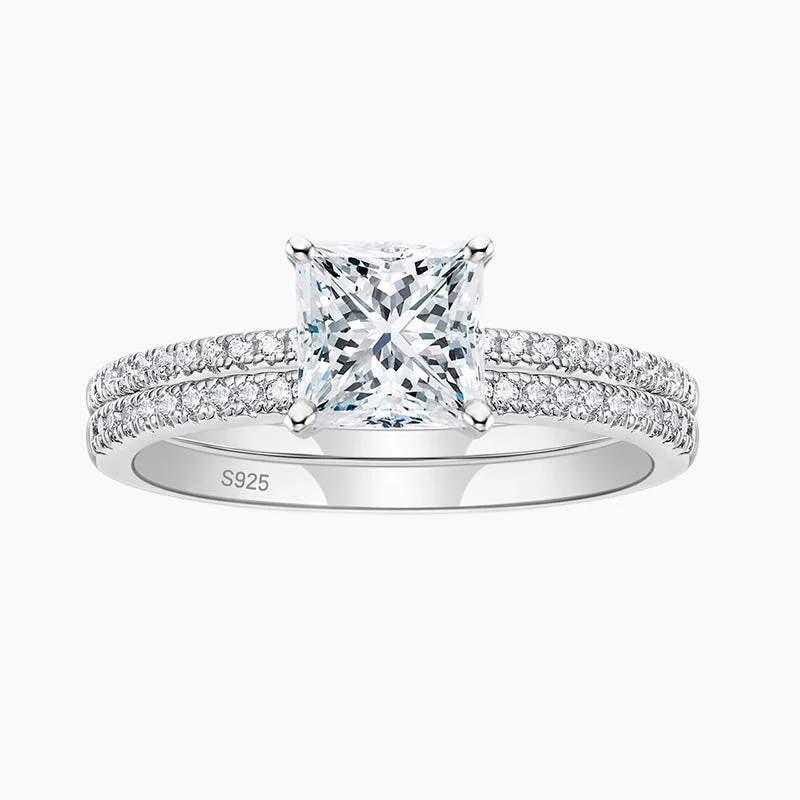 925 Sterling Silver Princess Cut Engagement Ring