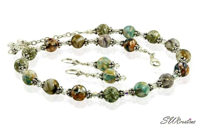 Earth-tone Mother of Pearl Crystal Necklace Set