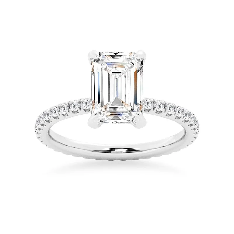 Emerald Cut Moissanite Engagement Ring With Eternity Pave Band