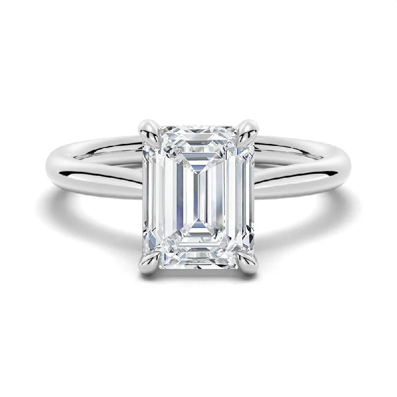 Emerald Cut Moissanite Engagement Ring With Hidden Halo