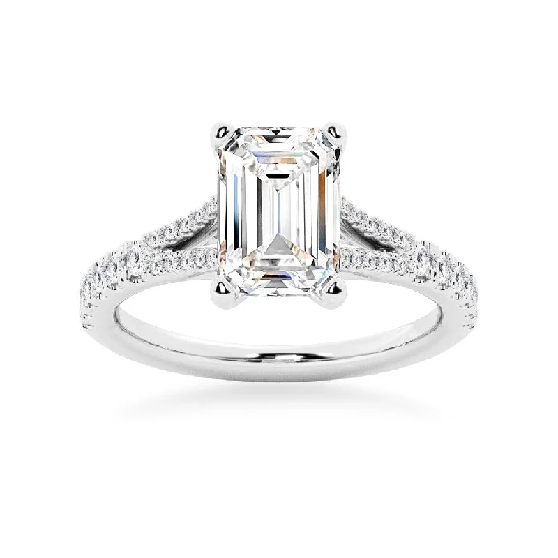 NEW Emerald Cut Split-Shank Moissanite Engagement Ring