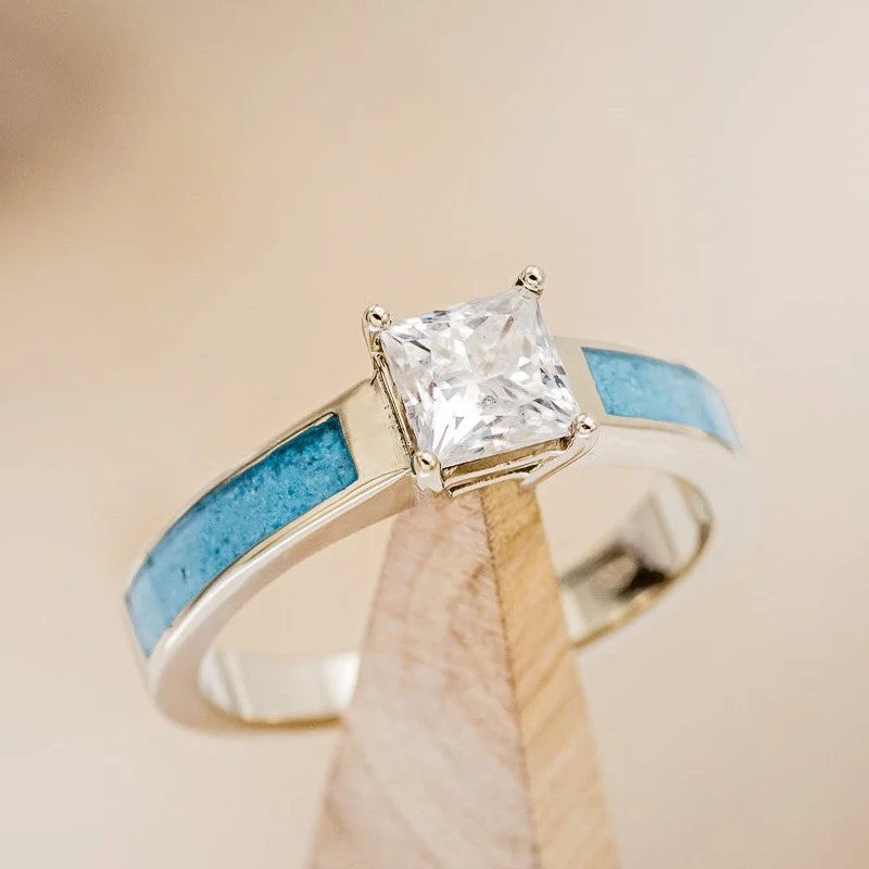 "EOTA" - PRINCESS CUT MOISSANITE ENGAGEMENT RING WITH TURQUOISE INLAYS