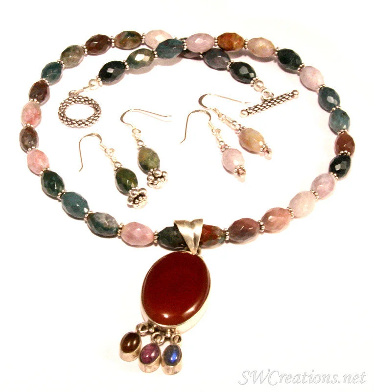 Fancy Jasper Gemstone Silver Necklace Set