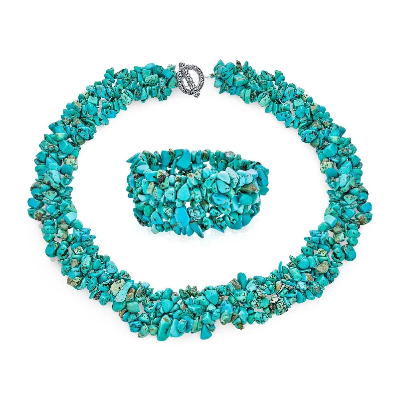 Large Gemstone Cluster Multi Strand Bib Collar Necklace & Stretch Bracelet Set