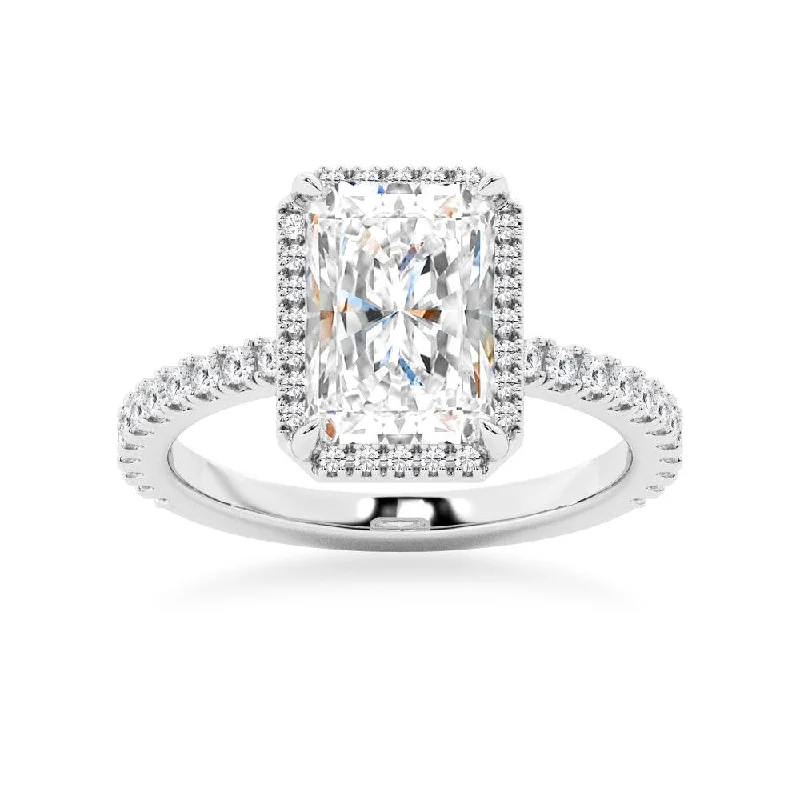 Half Eternity Radiant Cut Moissanite Halo Engagement Ring