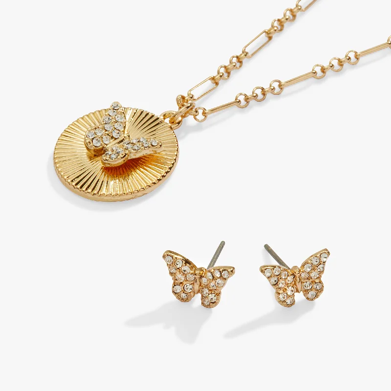 Butterfly Charm Necklace and Stud Earring Gift Set