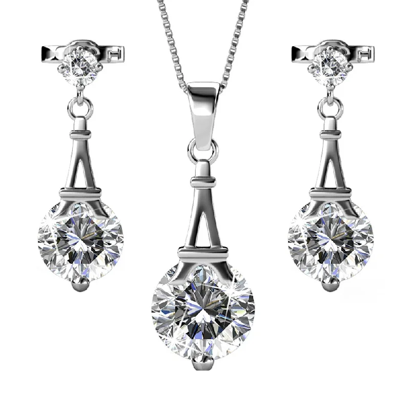 Isla 18k White Gold Plated Necklace and Earrings Jewelry Set with Swarovski Crystals