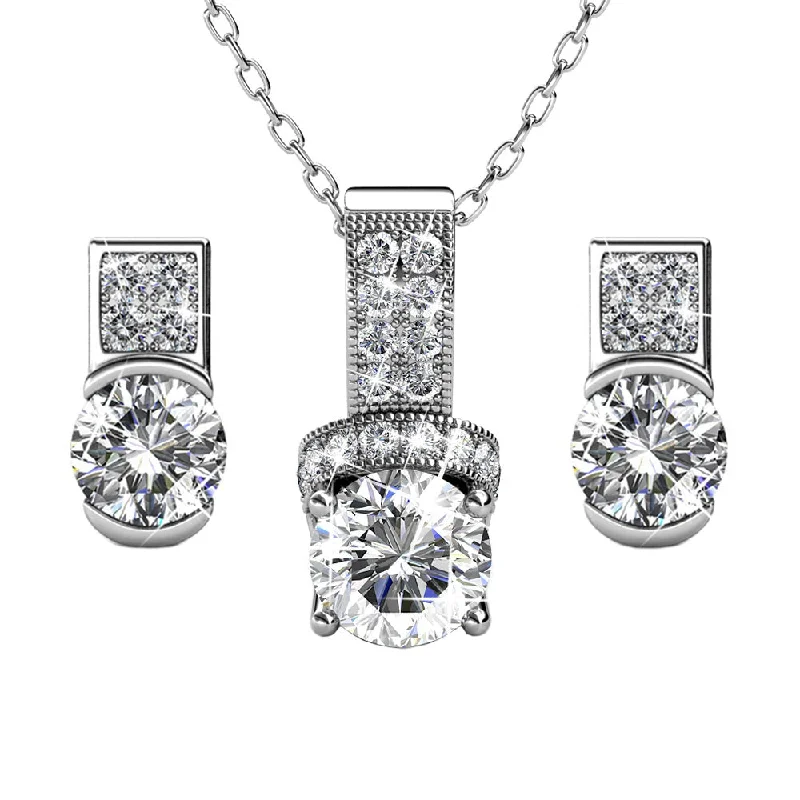 Laya 18k White Gold Pendant Necklace and Earrings Jewelry Set with Swarovski Crystals