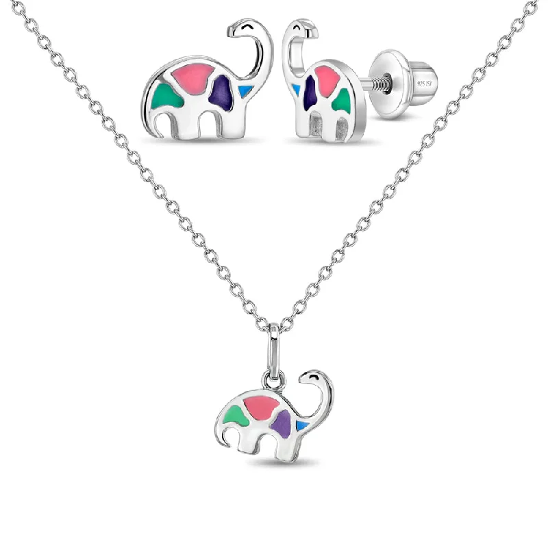 My Dinosaur Friend Kids / Children's / Girls Jewelry Set Enamel - Sterling Silver