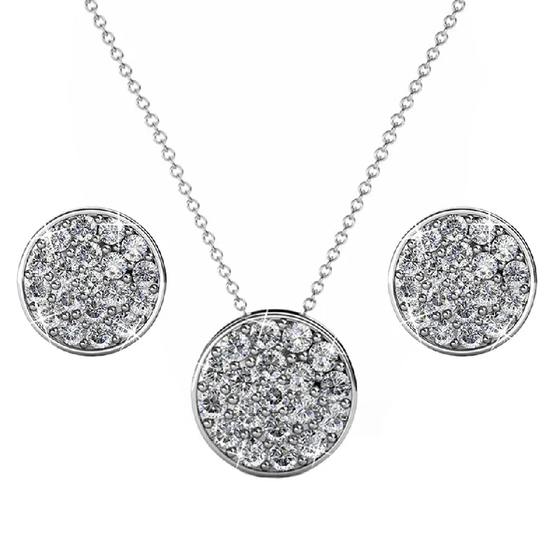 Nelly 18k White Gold Pave Stud Necklace and Earrings Jewelry Set with Swarovski Crystals