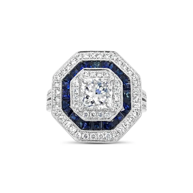 Octagonal Diamond & Sapphire Right Hand Ring