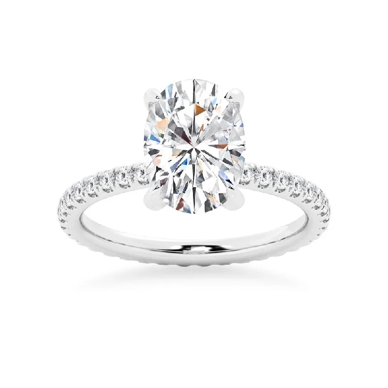 Oval Cut Moissanite Engagement Ring With Eternity Pave Band