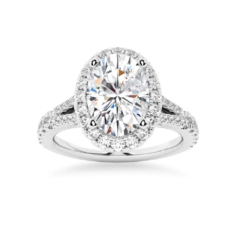 NEW Oval Cut Split-Shank Moissanite Halo Engagement Ring