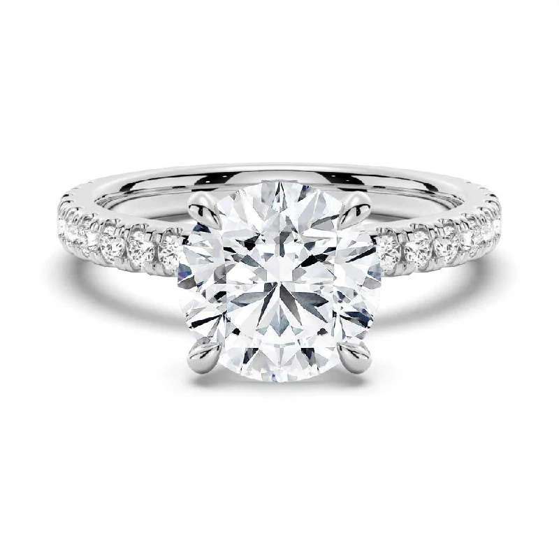 Pavé Band Round Moissanite Engagement Ring With Hidden Halo