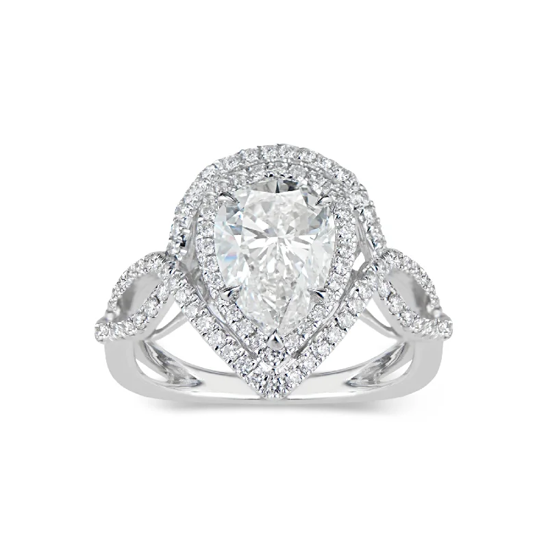 Pear Double Halo Diamond Engagement Ring with Twisted Shank