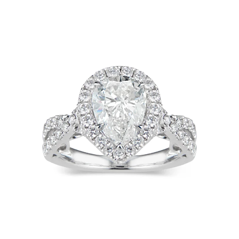 Pear Halo Diamond Engagement Ring with Twisted Shank