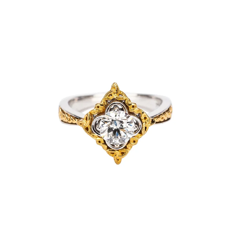 10k White and Yellow Gold and 1ct Moissanite Celestial Ring