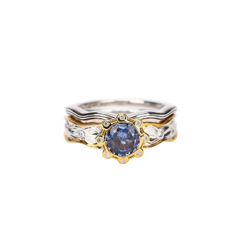 14k Gold Rocks n' Rivers Blue Sapphire Ring 3 Piece Ring