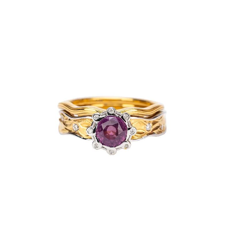 14k Gold Rocks n' Rivers Pink Sapphire  3 Piece Ring