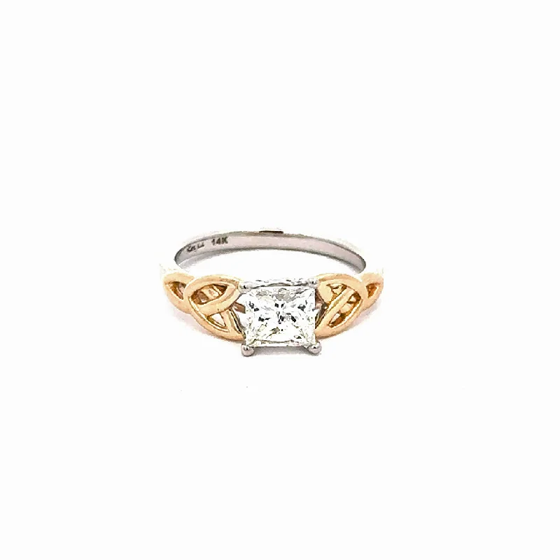 14k White and Yellow Gold with Princess Cut 1.03 Diamond Trinity Ring