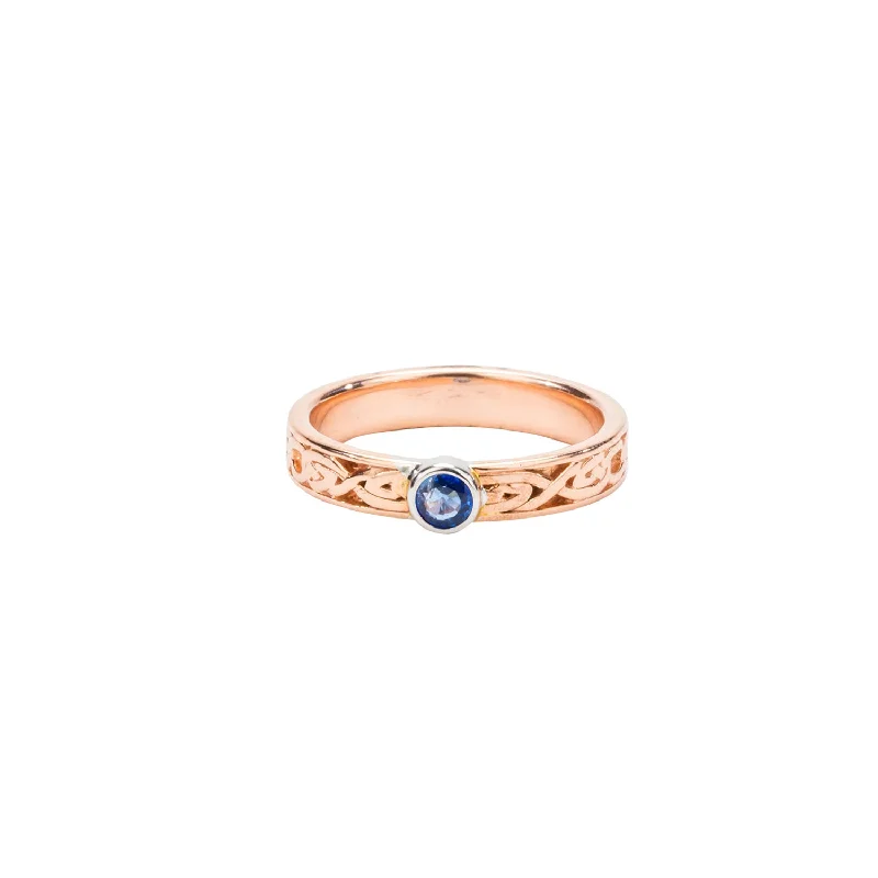 10k Rose Gold and Round Blue Sapphire Devotion Knot 'Fern' Ring