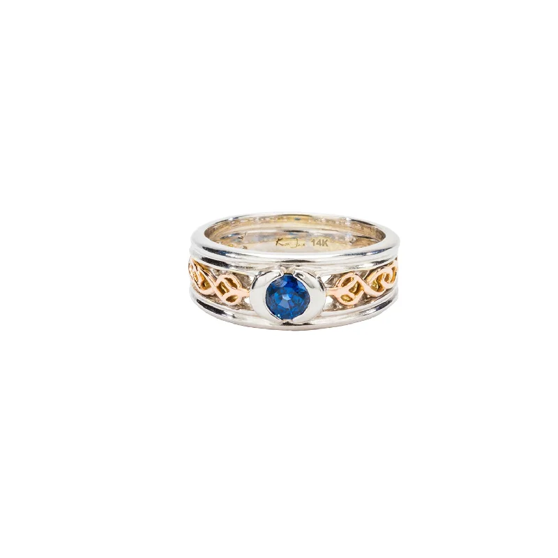 14k White and Rose Gold with Royal Blue Sapphire 'Skae'  Ring