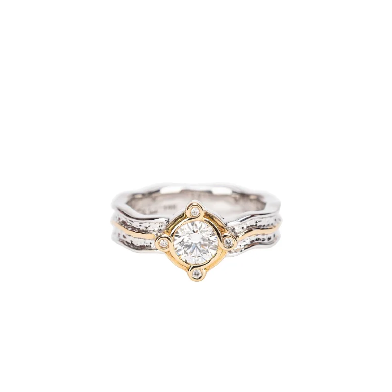 14k White and Yellow Gold and Certified Lab Grown Diamond Rocks 'n Rivers  Ring