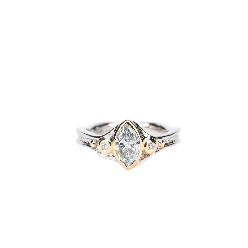 14k White and Yellow Gold Marquise Certified Lab Grown Diamond Rocks 'n Rivers Ring