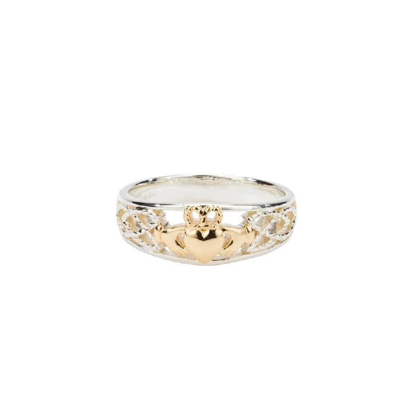 10k White and Yellow Gold Small Claddagh Ring