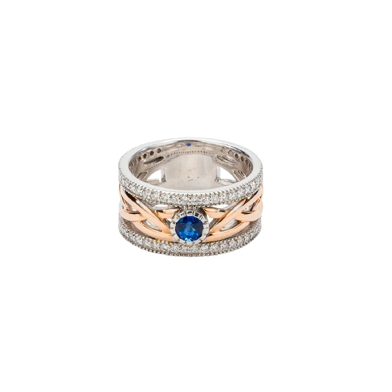 14k White and Rose Gold Sapphire and Diamond Brave Heart Ring