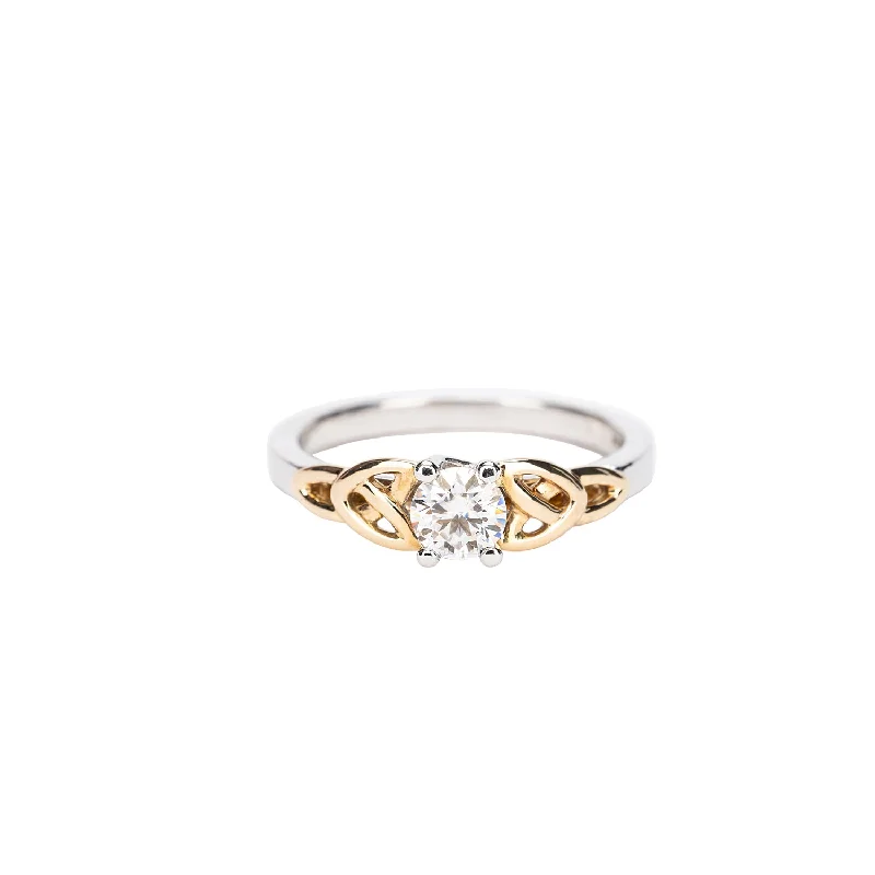 14k White and Yellow Gold Solitaire Cubic Zirconia Trinity Ring